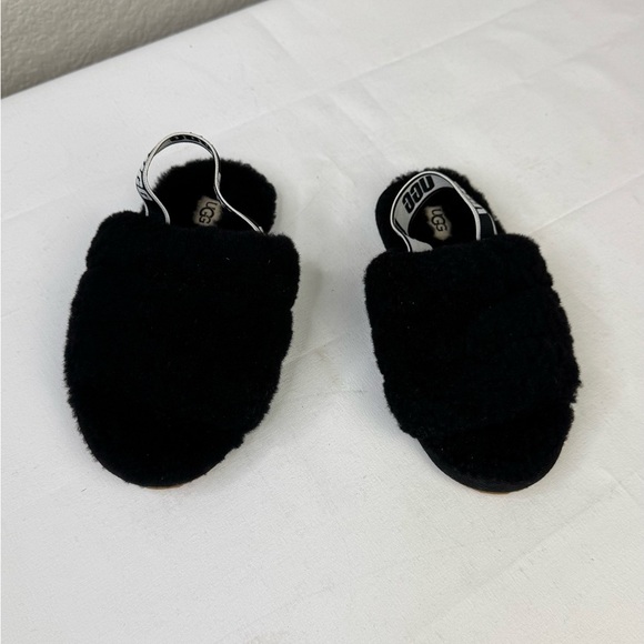 UGG Kids Black Fluff Yeah Slide Fuzzy Slippers‎ Size 12 - Picture 6 of 10